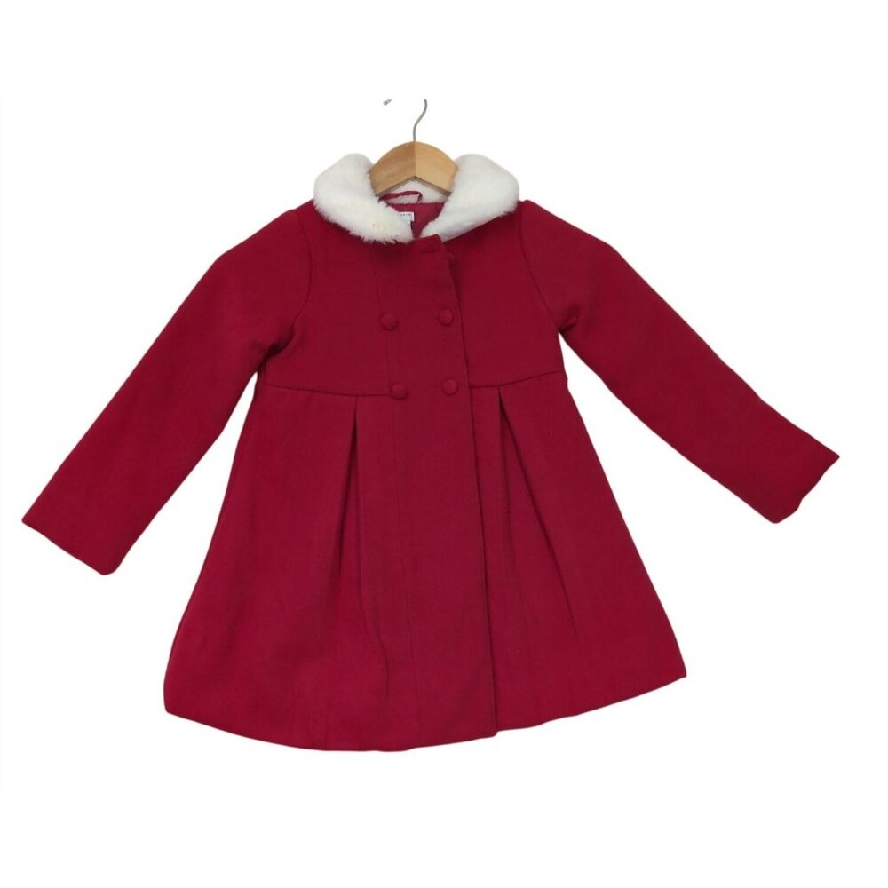 Max Studio Kids Winter Coat Girls 6 Red White Faux Fur Collar Dressy Holiday‎